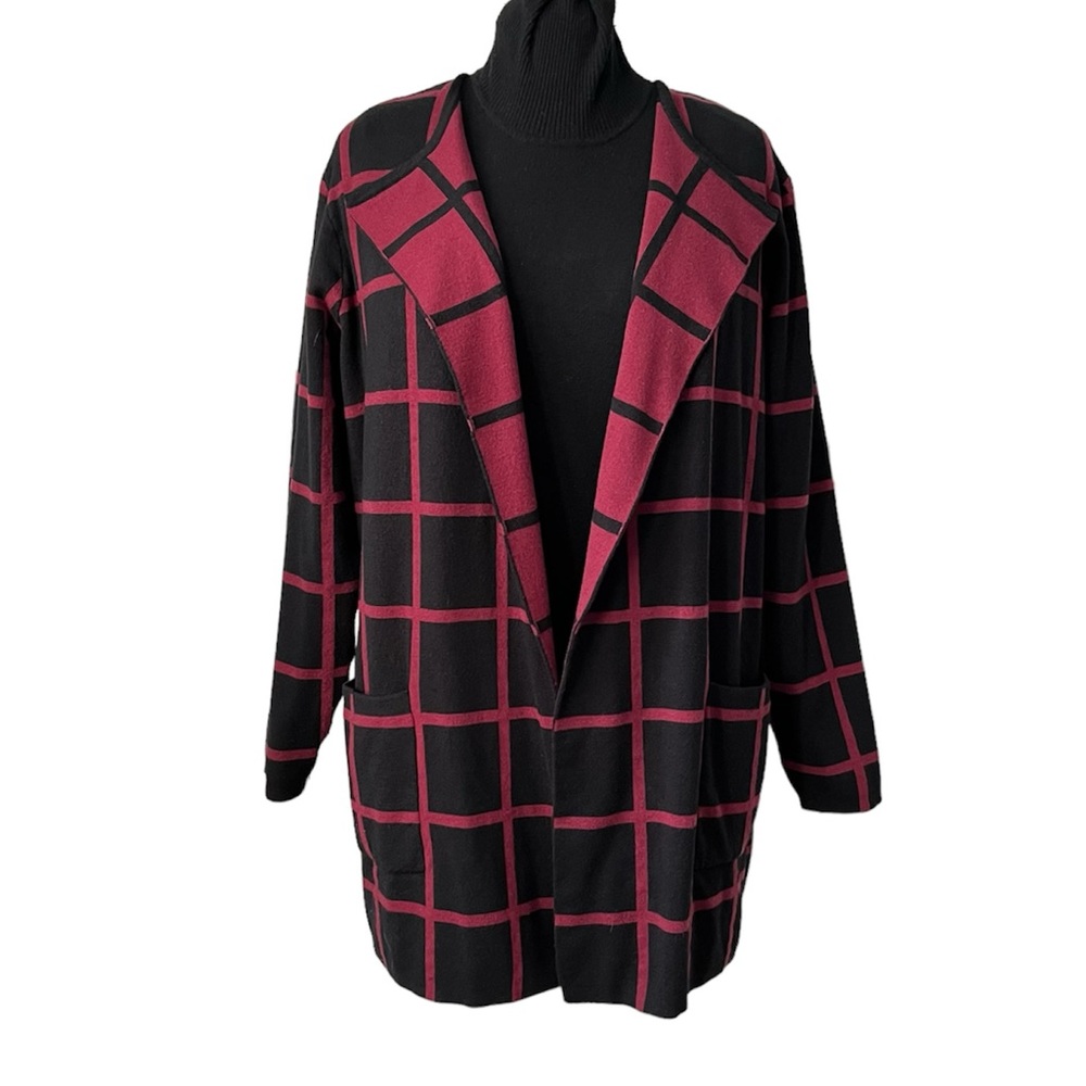 Laura windowpane check open front cardigan 1X